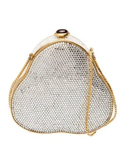 Pre-owned Judith Leiber Crystal Minaudière In Silver
