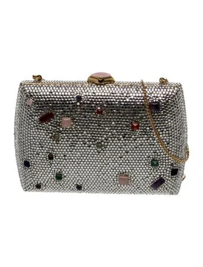 Pre-owned Judith Leiber Crystal Minaudière In Silver