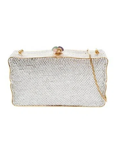 Pre-owned Judith Leiber Crystal Minaudière In Silver