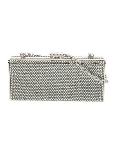 Pre-owned Judith Leiber Crystal Minaudière In Silver
