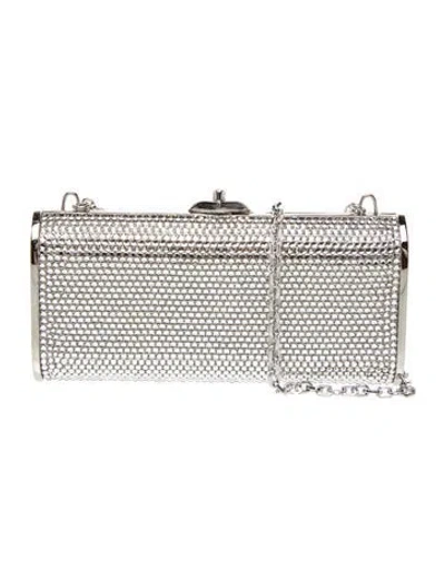 Pre-owned Judith Leiber Crystal Minaudière In Silver