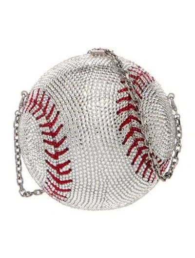 Pre-owned Judith Leiber Crystal Minaudière In Silver