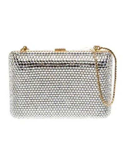 Pre-owned Judith Leiber Crystal Minaudière In Silver