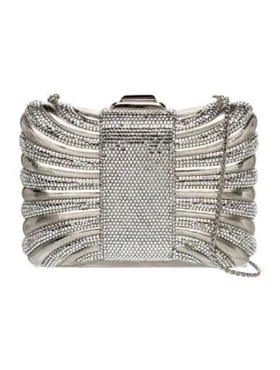 Pre-owned Judith Leiber Crystal Minaudière In Silver