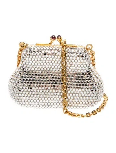 Pre-owned Judith Leiber Crystal Minaudière In Silver