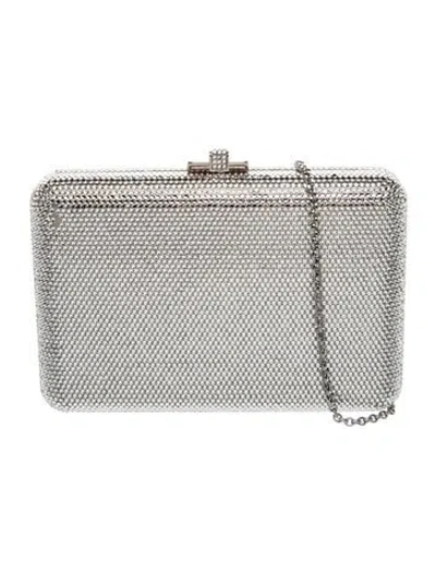 Pre-owned Judith Leiber Crystal Minaudière In Silver