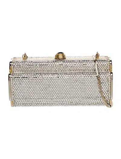 Pre-owned Judith Leiber Crystal Minaudière In Silver