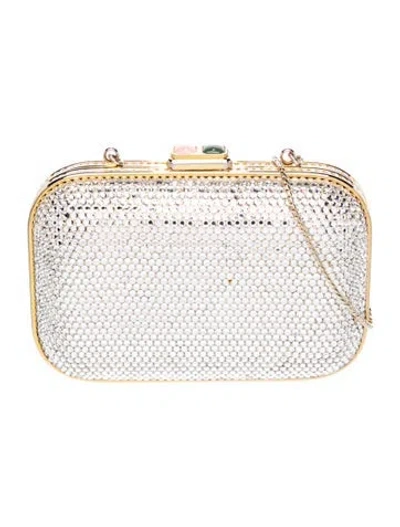 Pre-owned Judith Leiber Crystal Minaudière In Silver