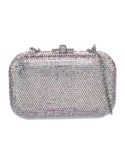 Pre-owned Judith Leiber Crystal Minaudière In Silver