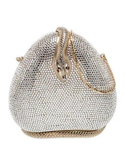 Pre-owned Judith Leiber Crystal Minaudière In Silver
