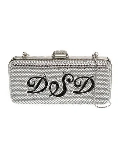 Pre-owned Judith Leiber Crystal Minaudière In Silver