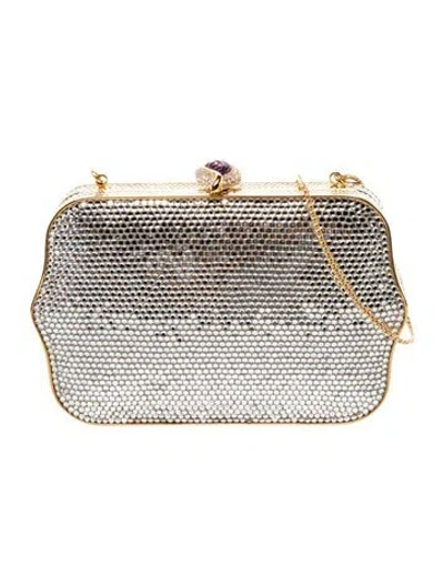 Pre-owned Judith Leiber Crystal Minaudière Small In Silver