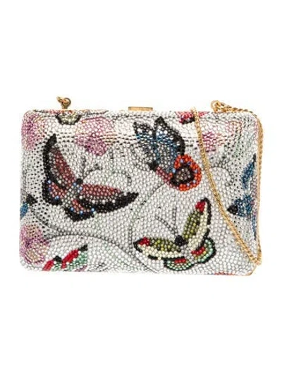 Pre-owned Judith Leiber Crystal Minaudière In White