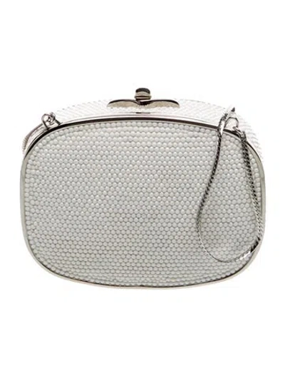 Pre-owned Judith Leiber Crystal Minaudière In White