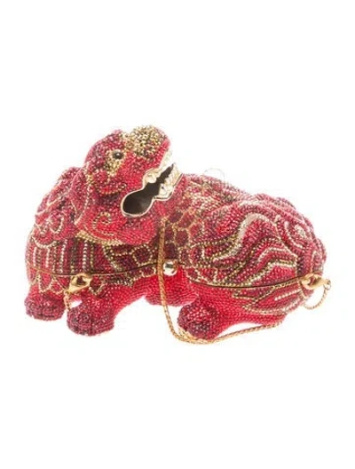 Pre-owned Judith Leiber Crystal Ming Foo Dog Mini In Red