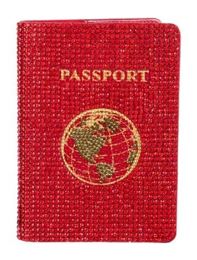 Pre-owned Judith Leiber Crystal Patterned Passport Cover In Red