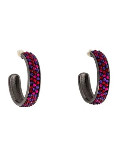 Pre-owned Judith Leiber Crystal Pave 'paparazzi' Small Hoop Earrings In Pink/purple/red