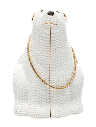 Pre-owned Judith Leiber Crystal Shoulder Bag In White