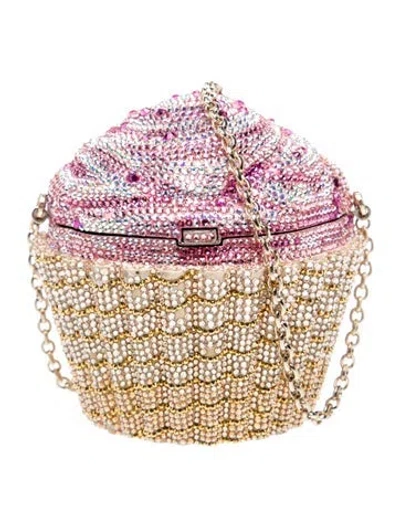 Pre-owned Judith Leiber Crystal Strawberry Cupcake Clutch Extra Mini In Pink