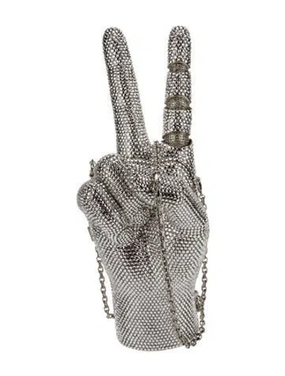 Pre-owned Judith Leiber Crystal Swarovski Crystal War And Peace Minaudiere Clutch Silver