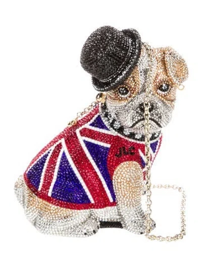 Pre-owned Judith Leiber Crystal Winston Bulldog In Neutral