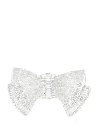 Judith Leiber Crystal-embellished Bow Clutch Bag In Silver