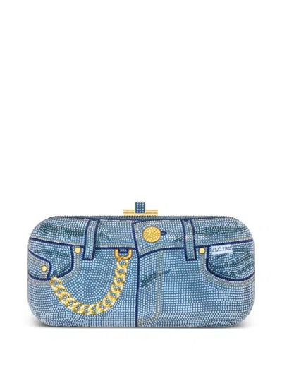 Judith Leiber Crystal-embellished Denim-effect Clutch Bag In Blue