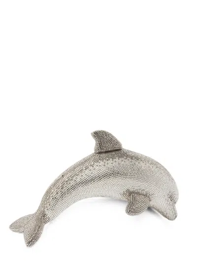 Judith Leiber Crystal-embellished Dolphin Clutch Bag In Silver