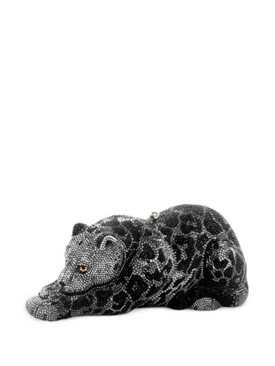 Judith Leiber Crystal-embellished Jaguar Clutch Bag In Black