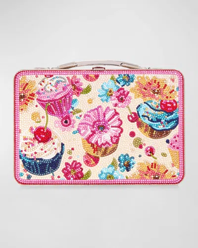 Judith Leiber Cupcakes Lunch Box Clutch Bag In Silver Fuchsia Multi