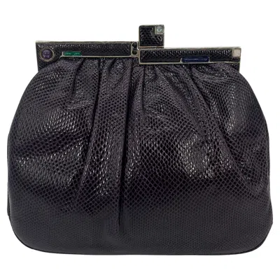 Pre-owned Judith Leiber Dark Purple Lizard Clutch