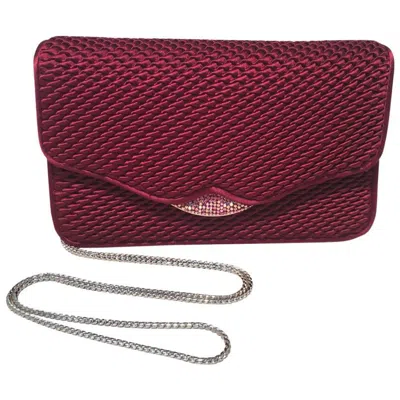 Pre-owned Judith Leiber Dark Red Satin Silk And Swarovski Crystal Evening Bag Clutch