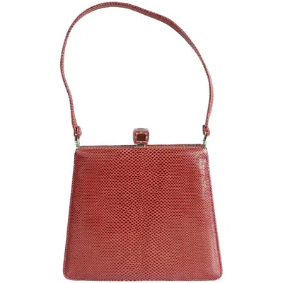 Pre-owned Judith Leiber Deep Red Lizard Top Handle Handbag - Shw