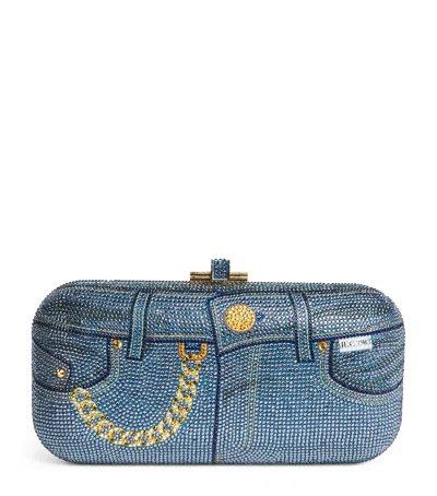 Judith Leiber Embellished Jeans Long Slide Clutch Bag In Blue