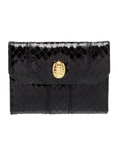 Pre-owned Judith Leiber Embossed Leather Animal Print Continental Wallet In Black