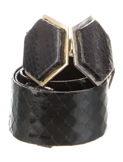 Pre-owned Judith Leiber Embossed Leather Belt Kit In Black