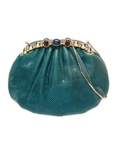 Pre-owned Judith Leiber Embossed Leather Clutch In Blue