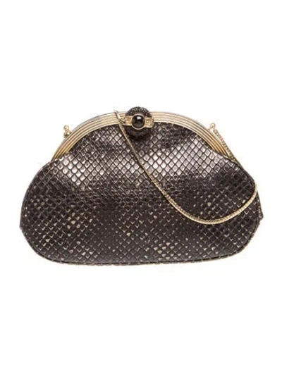 Pre-owned Judith Leiber Embossed Leather Clutch In Grey