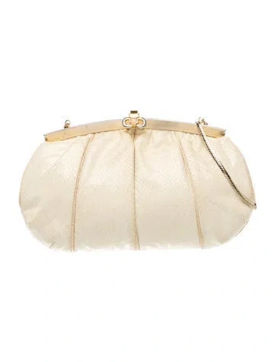 Pre-owned Judith Leiber Embossed Leather Clutch In Neutrals