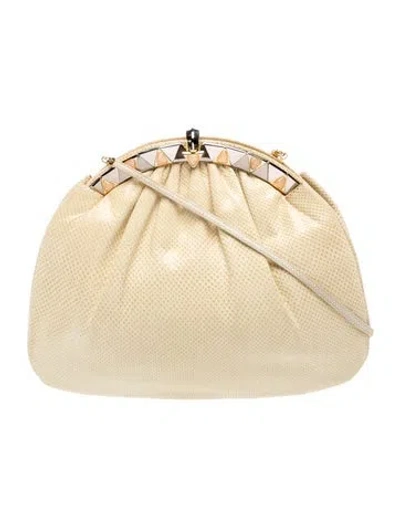 Pre-owned Judith Leiber Embossed Leather Clutch In Neutrals