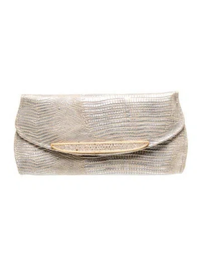 Pre-owned Judith Leiber Embossed Leather Clutch In Silver