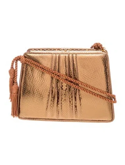 Pre-owned Judith Leiber Embossed Leather Clutch Vintage In Brown