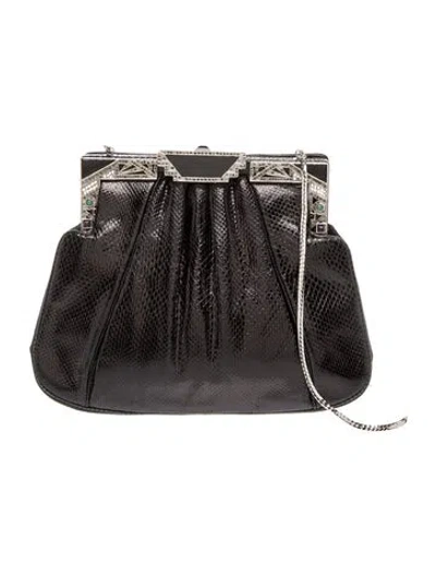 Pre-owned Judith Leiber Embossed Leather Crossbody Bag In Black