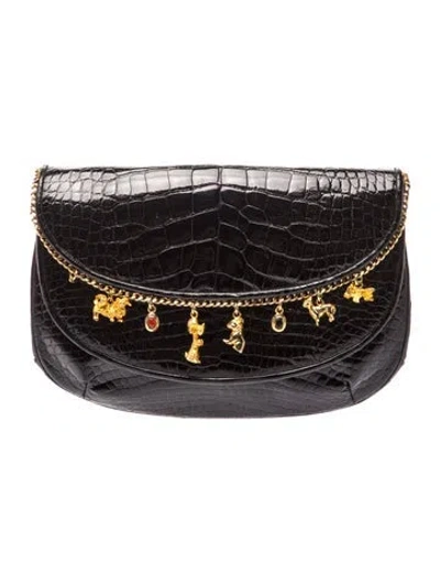 Pre-owned Judith Leiber Embossed Leather Crossbody Bag In Black