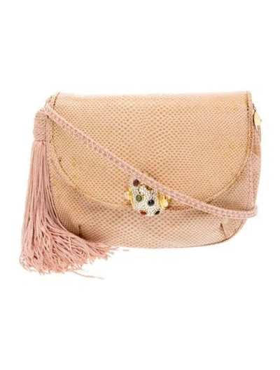 Pre-owned Judith Leiber Embossed Leather Crossbody Bag In Neutral