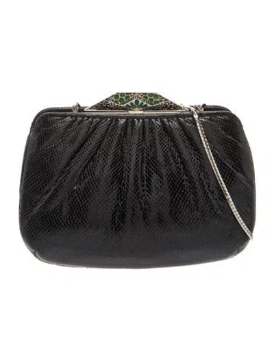 Pre-owned Judith Leiber Embossed Leather Evening Bag In Black