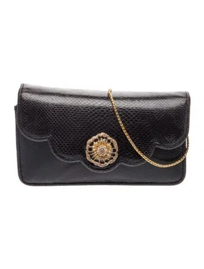 Pre-owned Judith Leiber Embossed Leather Evening Bag In Black