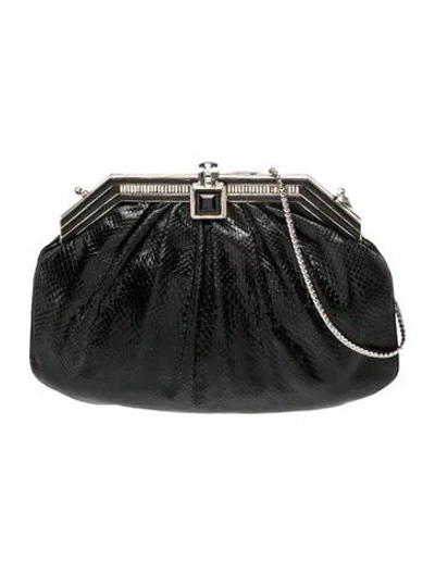 Pre-owned Judith Leiber Embossed Leather Evening Bag In Black