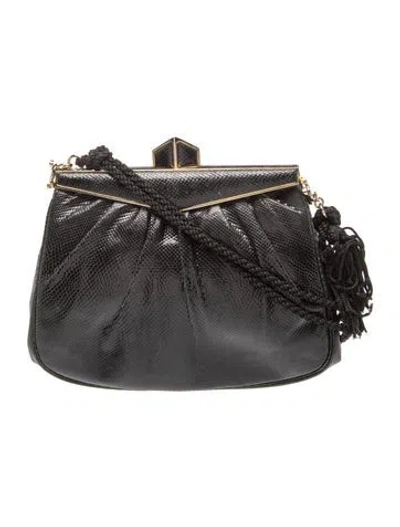 Pre-owned Judith Leiber Embossed Leather Evening Bag In Black