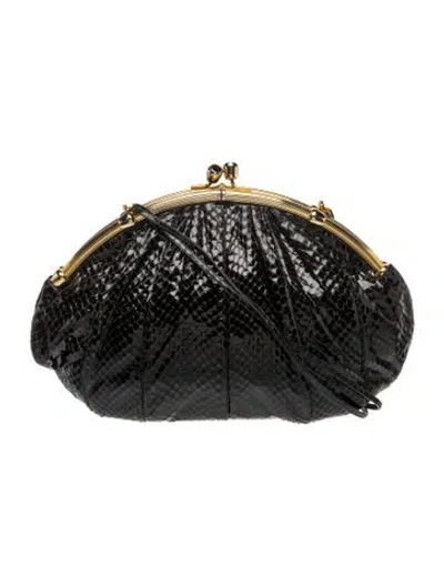 Pre-owned Judith Leiber Embossed Leather Evening Bag In Black